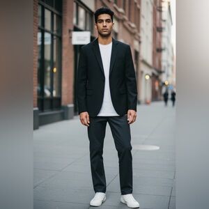 jf j.ferrar Black Two-Button Men's Suit Jacket